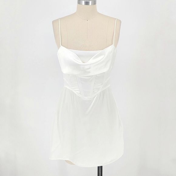Zara Dresses & Skirts - NEW Zara Satin Mini Dress White M wedding party cocktail preppy sexy victorian